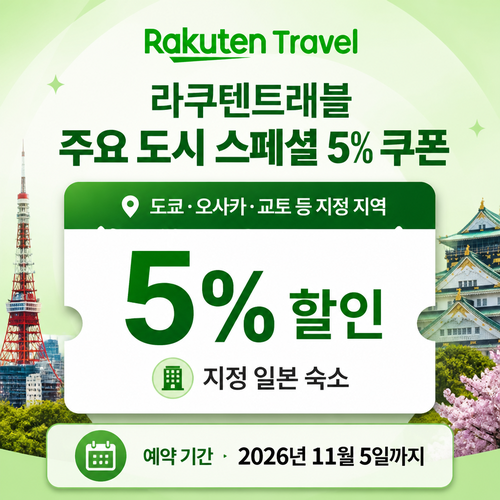 라쿠텐트래블 주요 도시 스페셜 5% 쿠폰