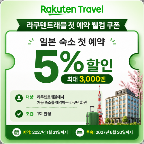 라쿠텐트래블 첫 예약 웰컴 쿠폰
